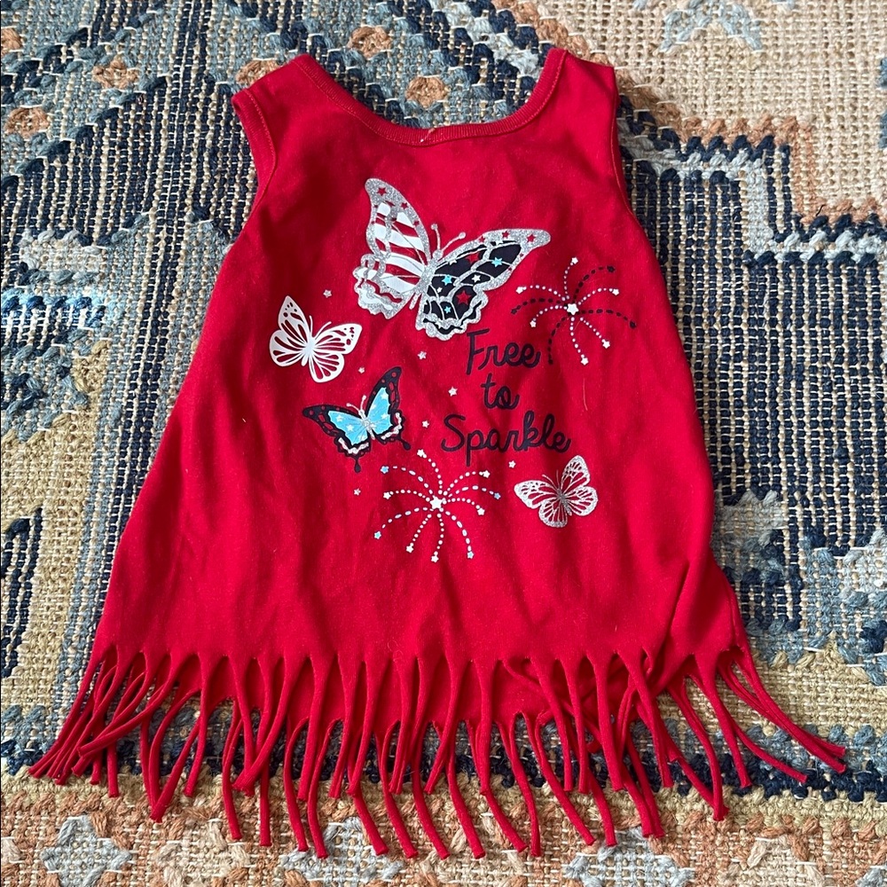 Red Butterfly Fringe Tank Top - "Free to Sparkle"